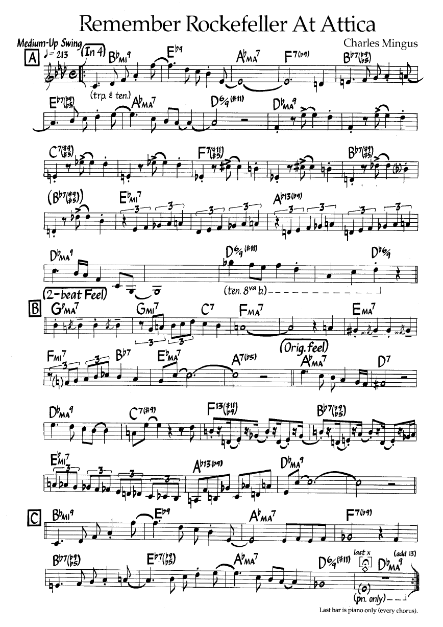 Ноты джазового стандарта: Remember rockefeller at attica (Charles Mingus)