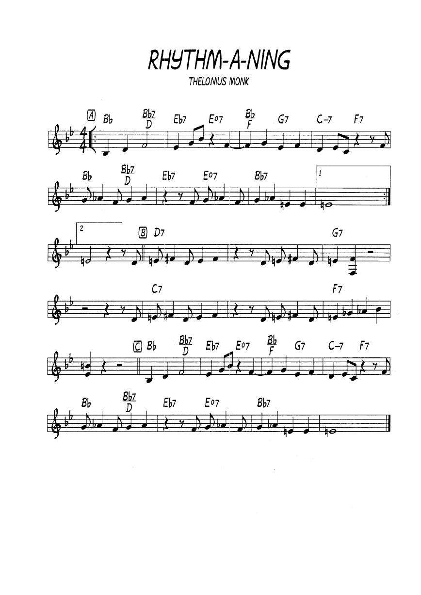 Ноты  джазового стандарта: Rhythm a ning (Thelonious Monk)