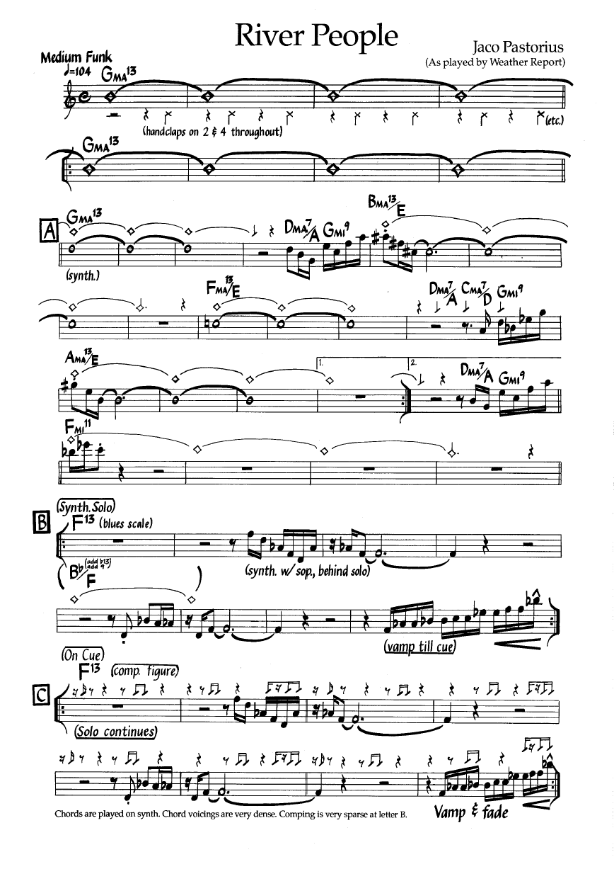 Ноты джазового стандарта: River people (Jaco Pastorius)