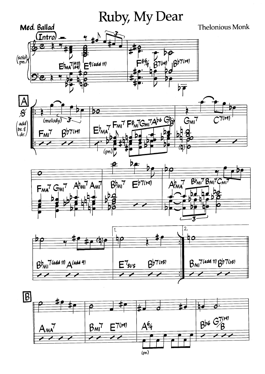Ноты джазового стандарта: Ruby, my dear (Thelonious Monk)