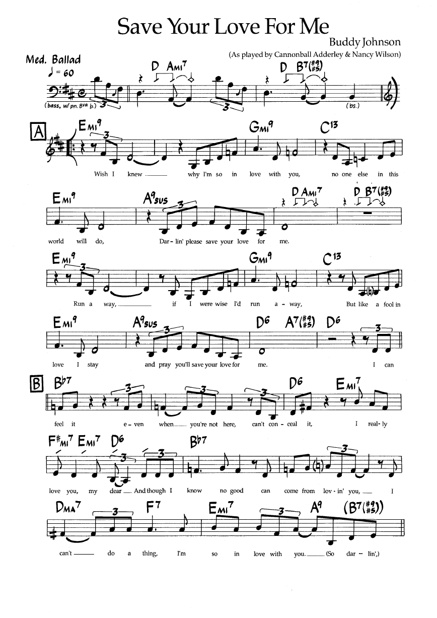 Ноты джазового стандарта: Save your love for me (Buddy Johnson)
