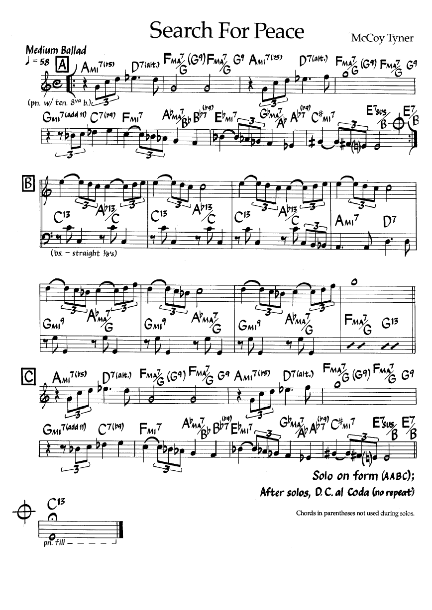Ноты джазового стандарта: Search for peace (McCoy Tyner)