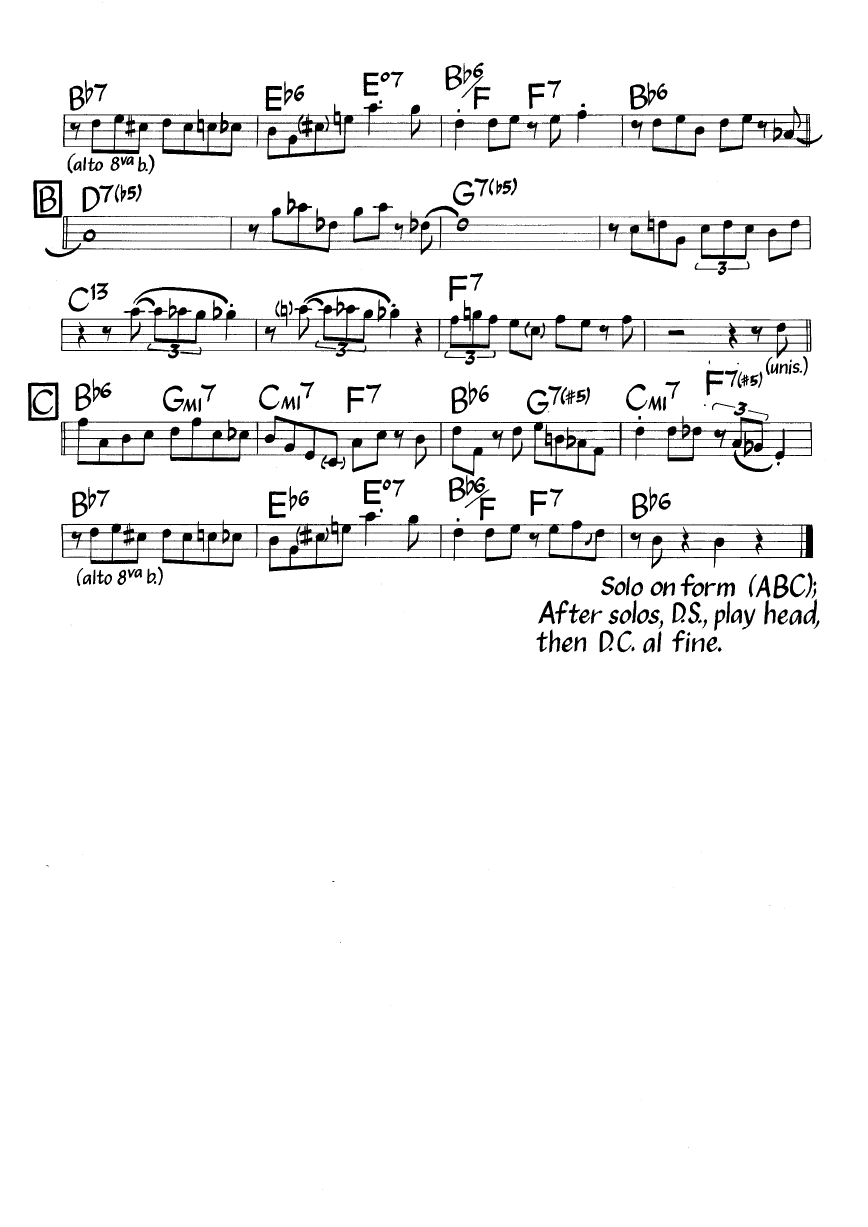 Ноты джазового стандарта: Shaw nuff (Charlie Parker/Dizzy Gillespie)