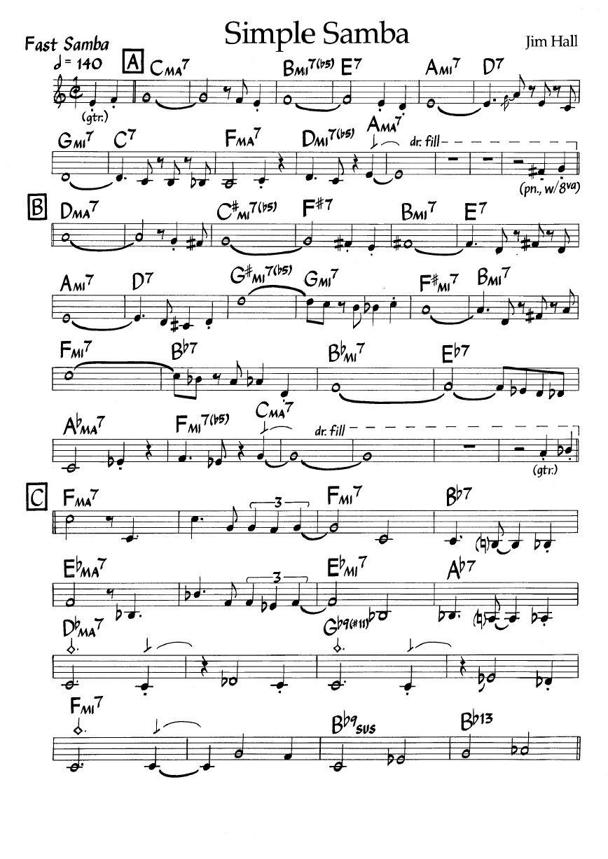 Ноты джазового стандарта: Simple samba (Jim Hall)