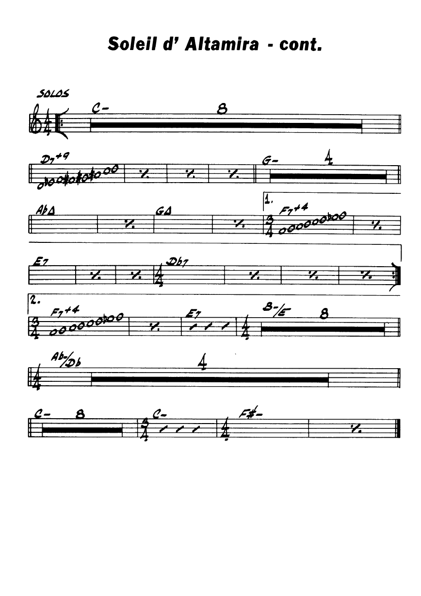 Ноты  джазового стандарта: Soleil d'altamira (David Baker)