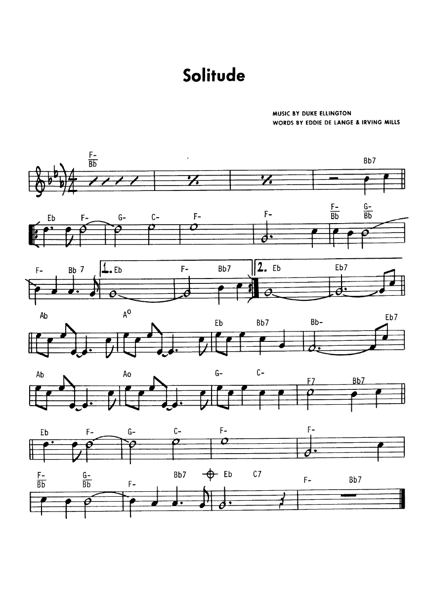 Ноты  джазового стандарта: Solitude (Duke Ellington/Eddie Lange/Irving Mills)