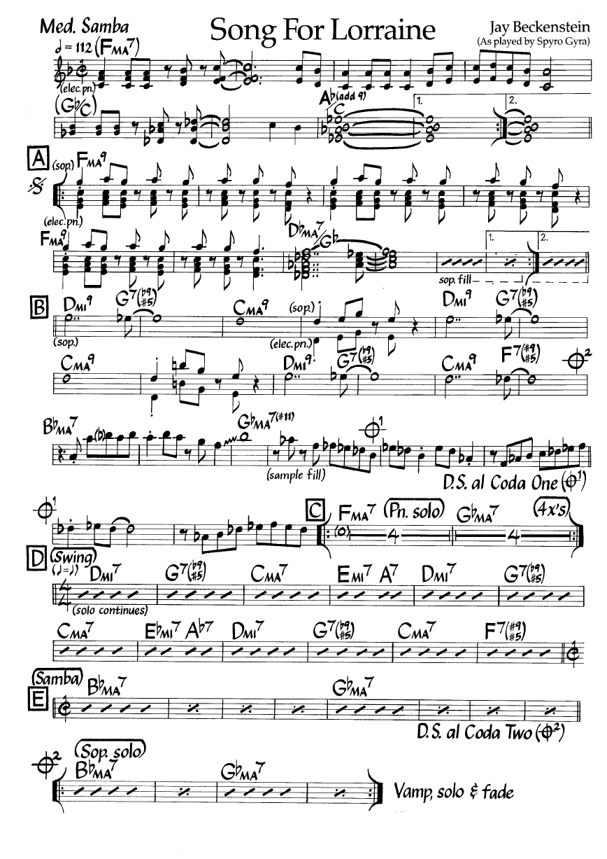 Ноты джазового стандарта: Song for lorraine (Jay Beckenstein)