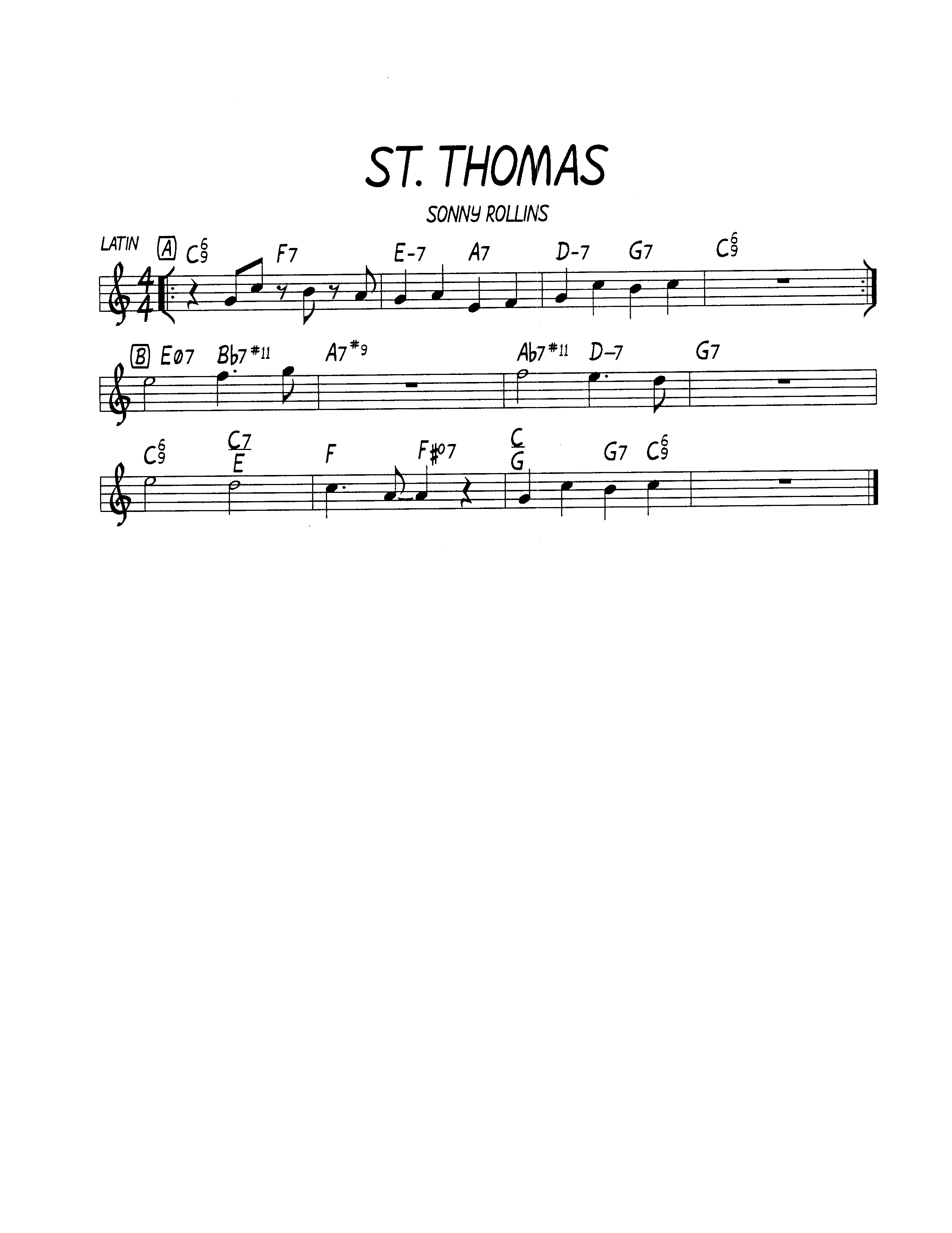 Ноты  джазового стандарта: St.Thomas (Sonny Rollins)