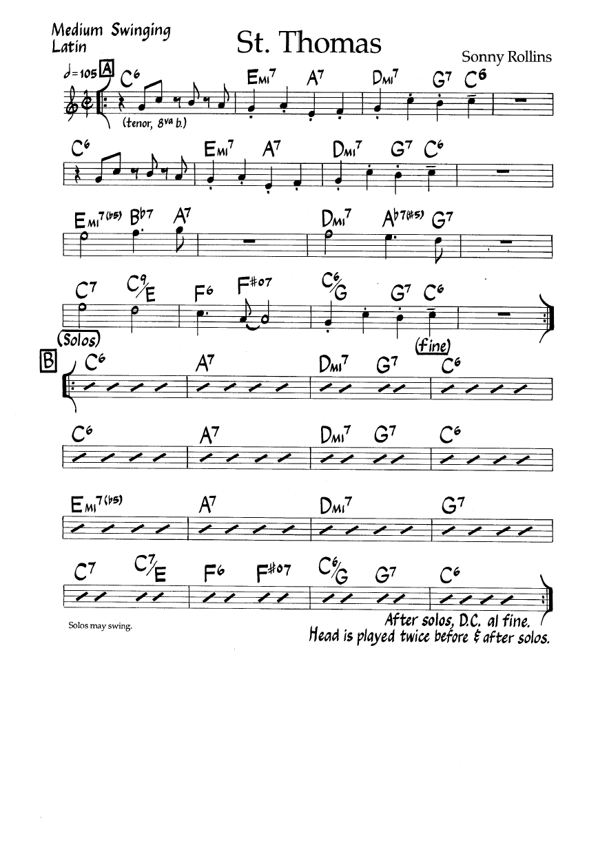 Ноты  джазового стандарта: St.Thomas (Sonny Rollins)