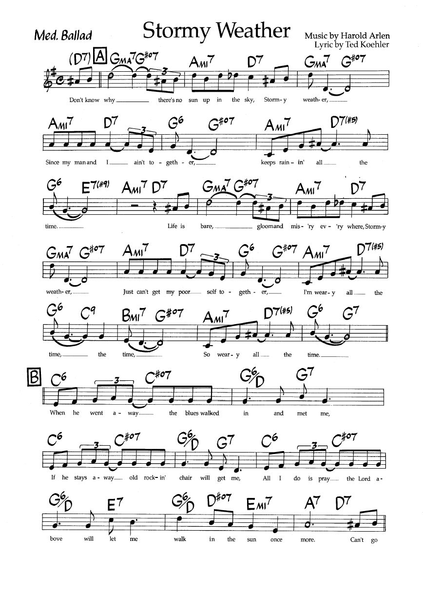 Ноты джазового стандарта: Stormy weather (Harold Arlen/Tad Koehler)