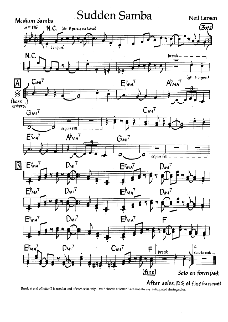 Ноты джазового стандарта: Sudden samba (Neil Larsen)