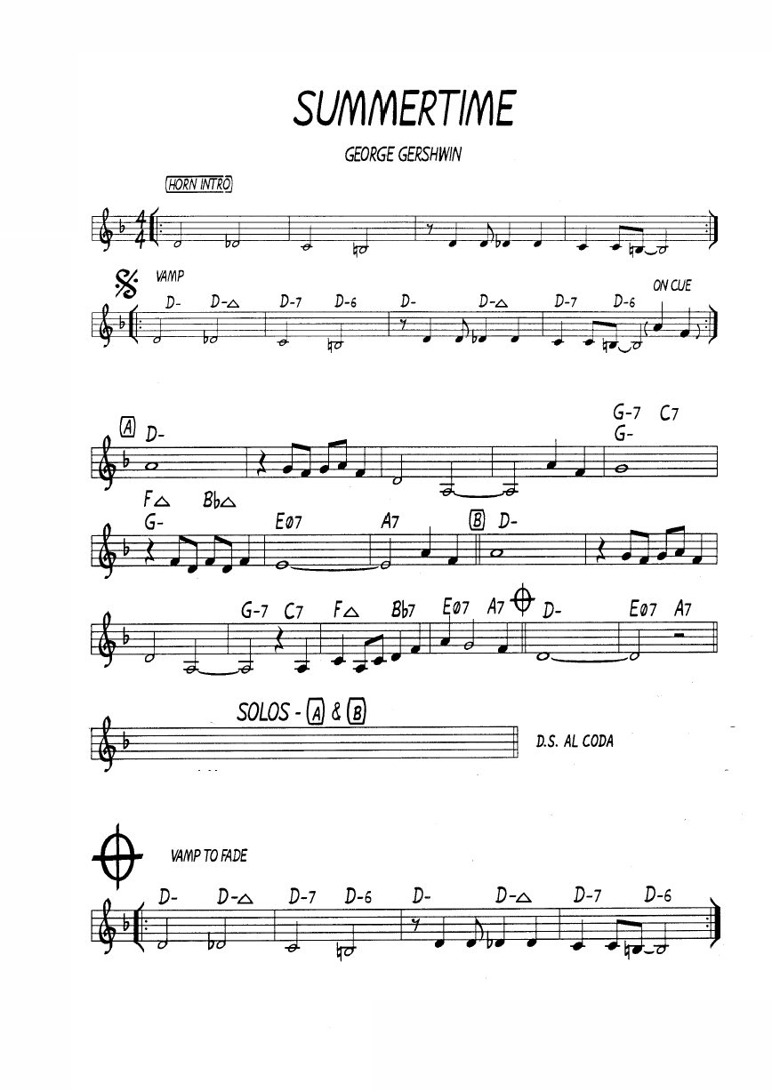 Ноты джазового стандарта: Summertime (George Gershwin)