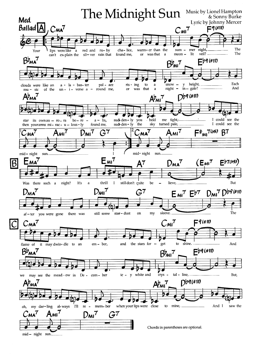 Ноты джазового стандарта: The midnight sun (Lionel Hampton/Sonny Burke/Johny Mercer)