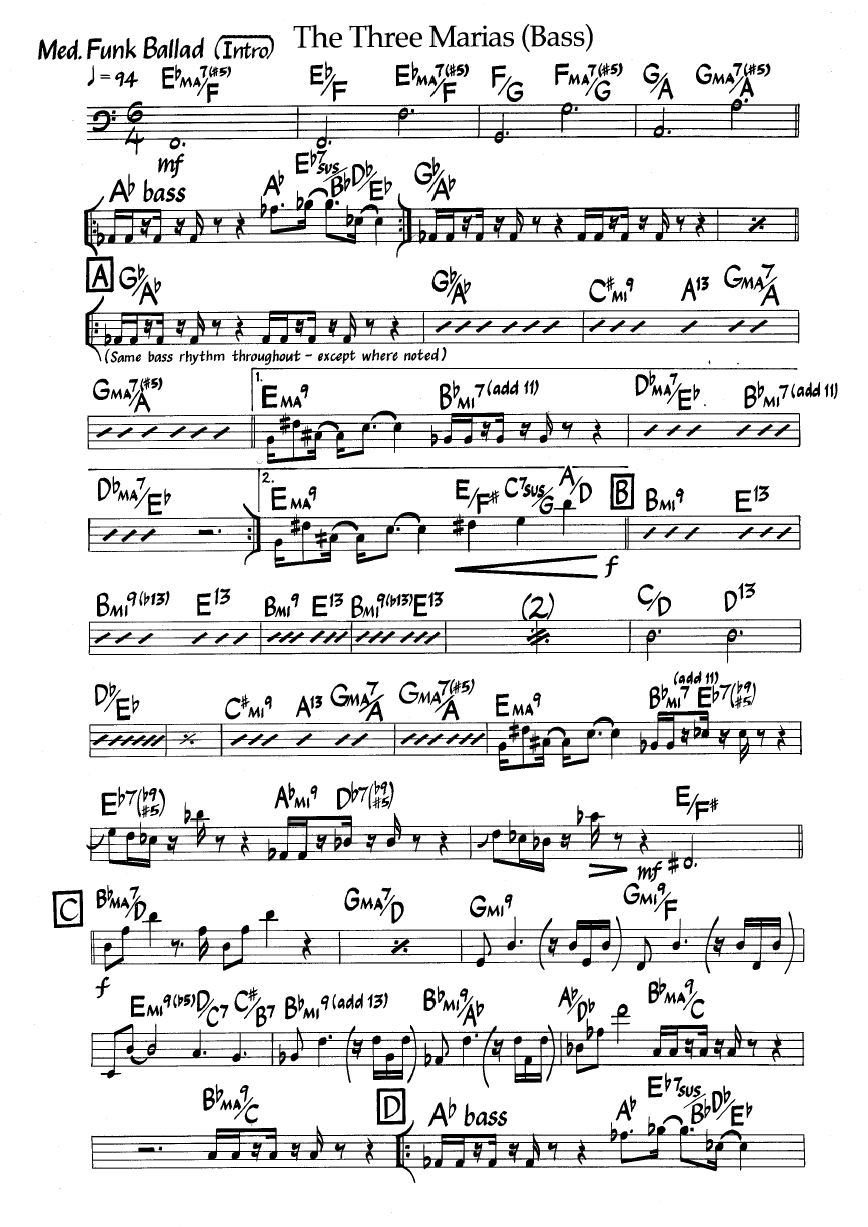 Ноты джазового стандарта: The three marias (Wayne Shorter)