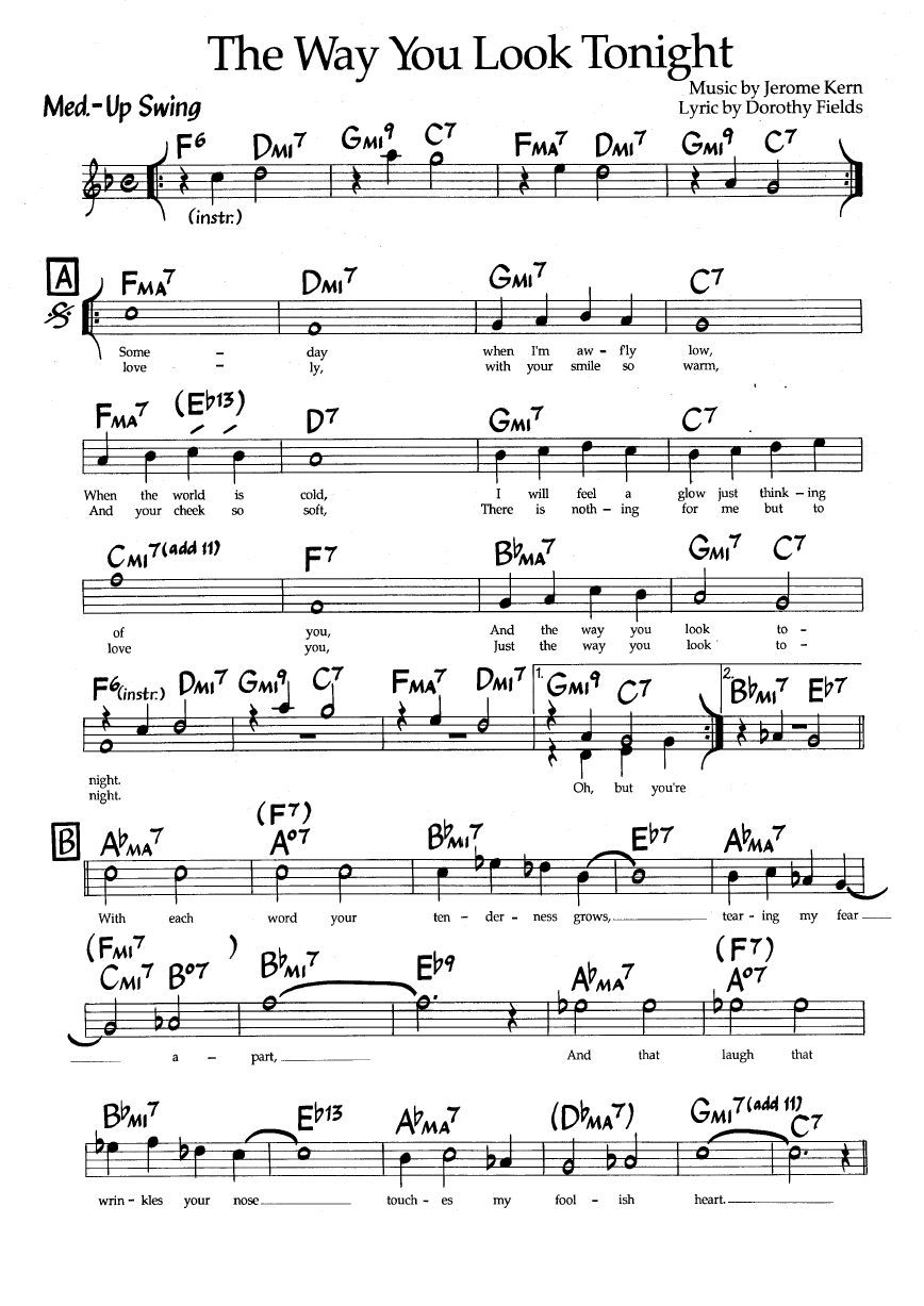 Ноты джазового стандарта: The way you look tonight (Jerome Kern/Doroty Fields)