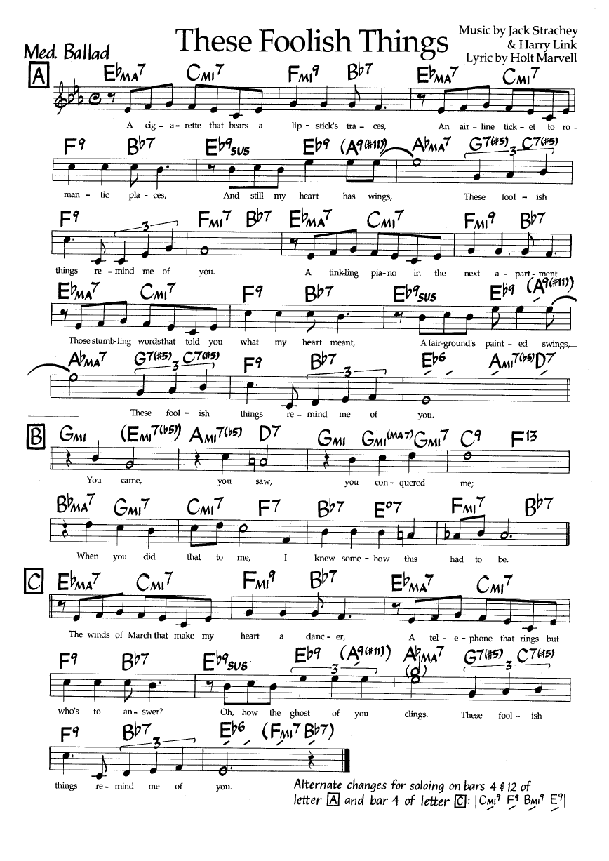 Ноты джазового стандарта: These foolish things (Jack Stachey/Harry Link/Holt Marvell)