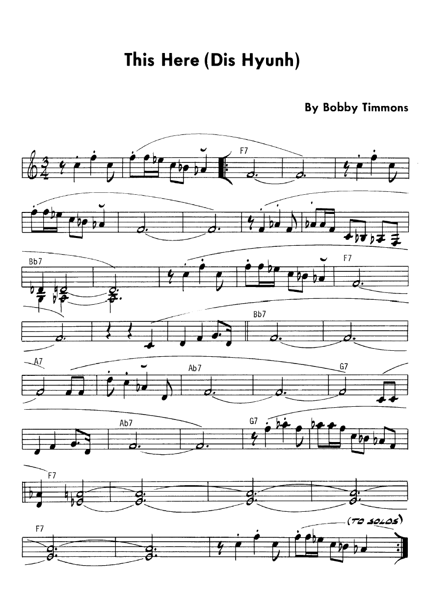 Ноты  джазового стандарта: This here (Bobby Timmons)
