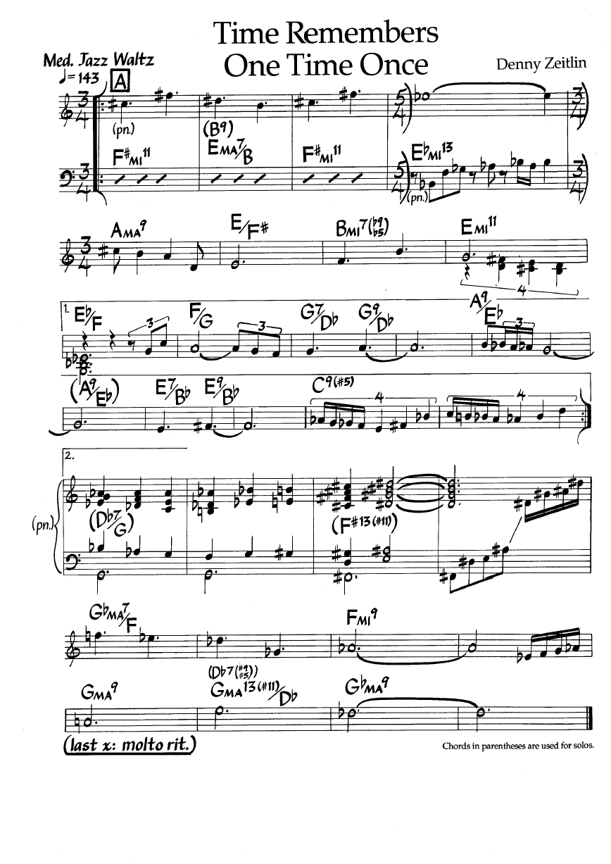 Ноты джазового стандарта: Time remembers one time once (Denny Zeitlin)