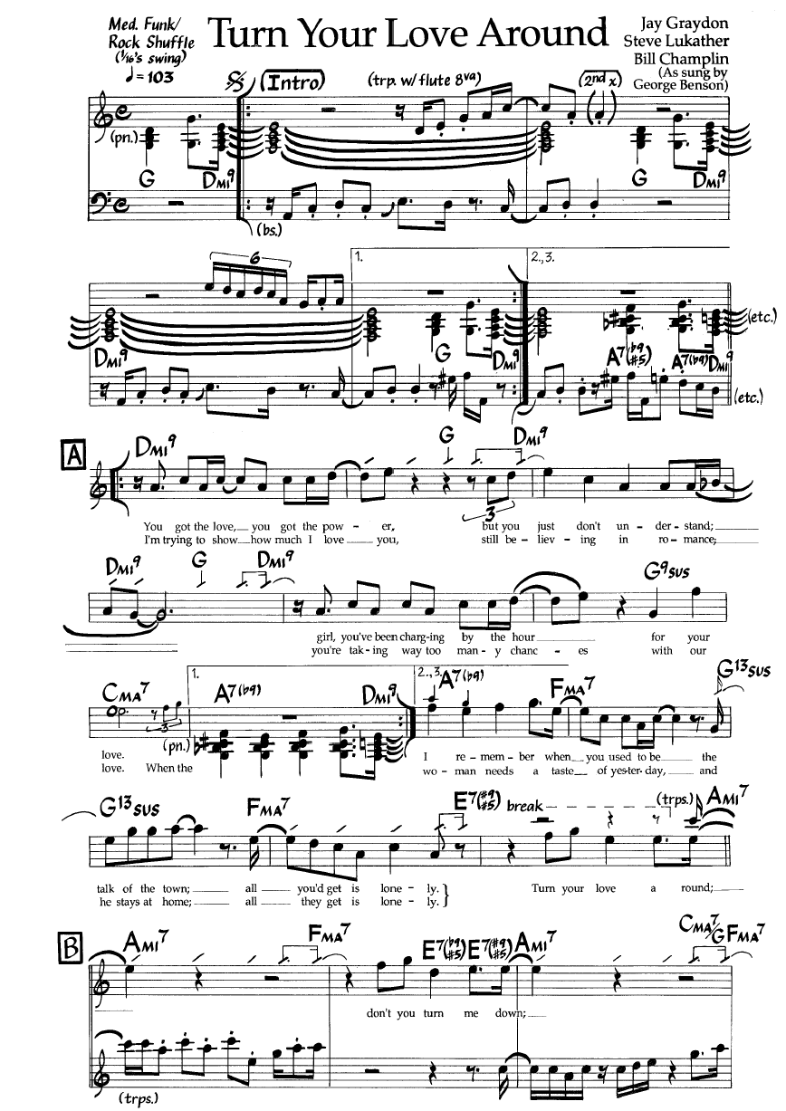 Ноты джазового стандарта: Turn your love around (Jay Graydon/Steve Lukather/Bill Champlin)