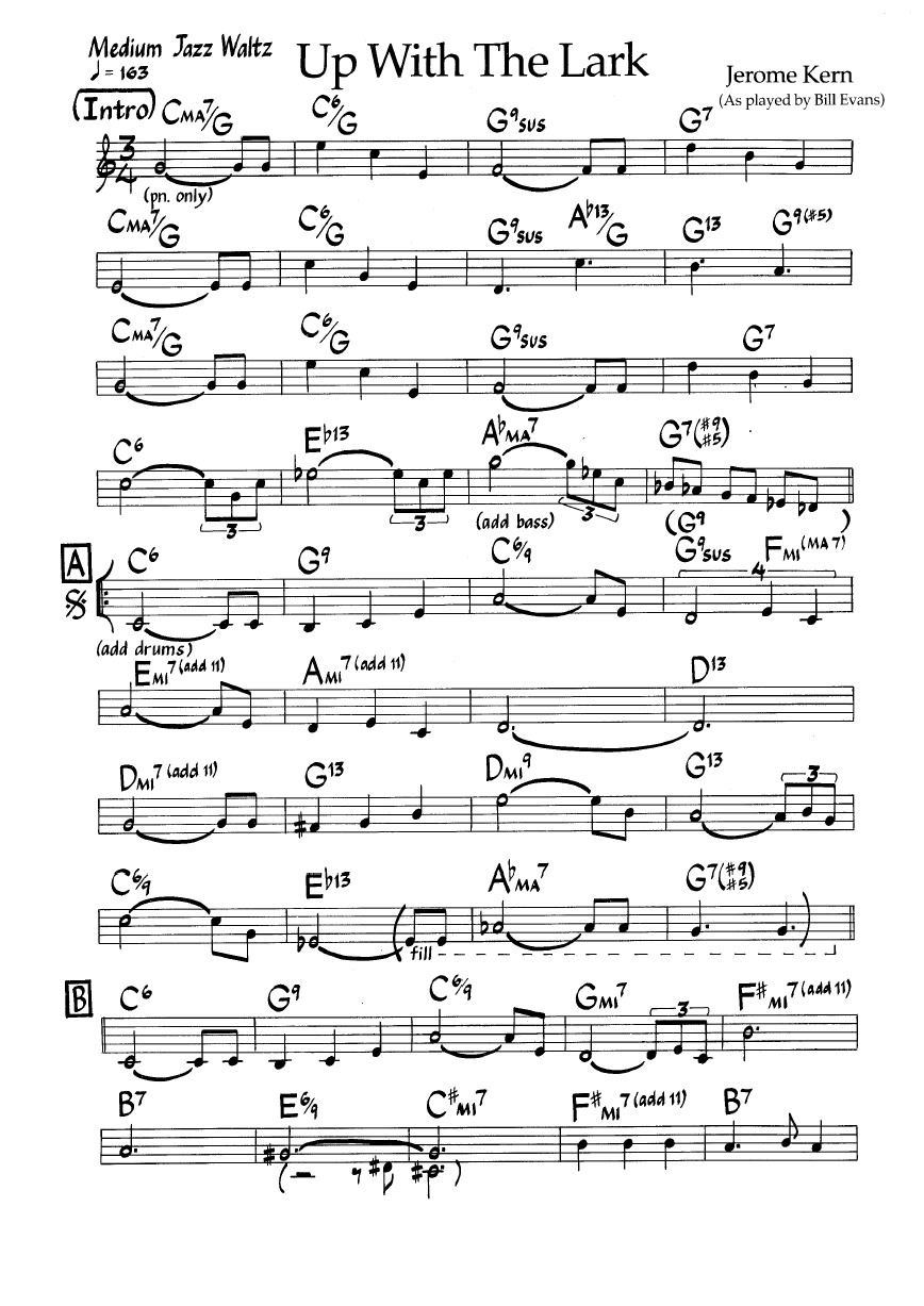 Ноты джазового стандарта: Up with the lark (Jerome Kern)