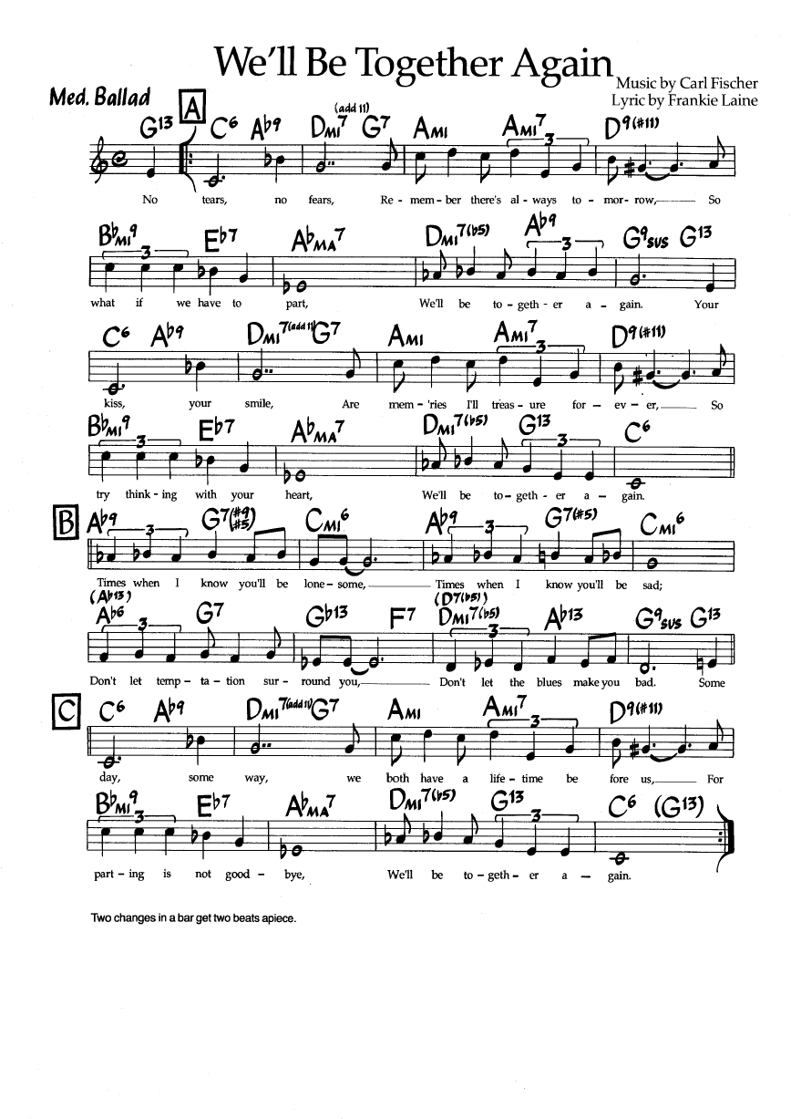 Ноты джазового стандарта: We'll be together again (Clark Fischer/Frankie Laine)