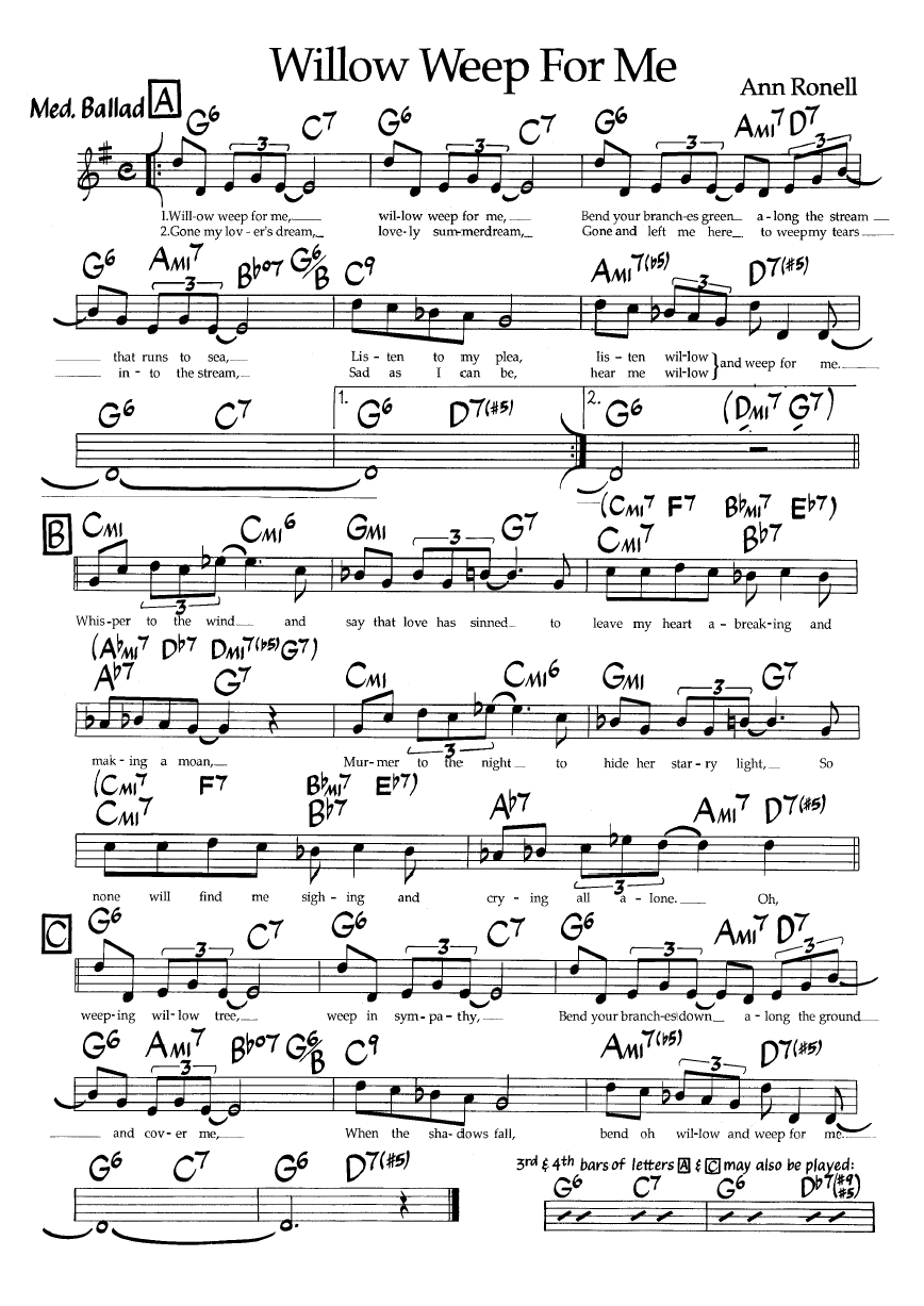 Ноты джазового стандарта: Willow weep for me (Ann Ronell)