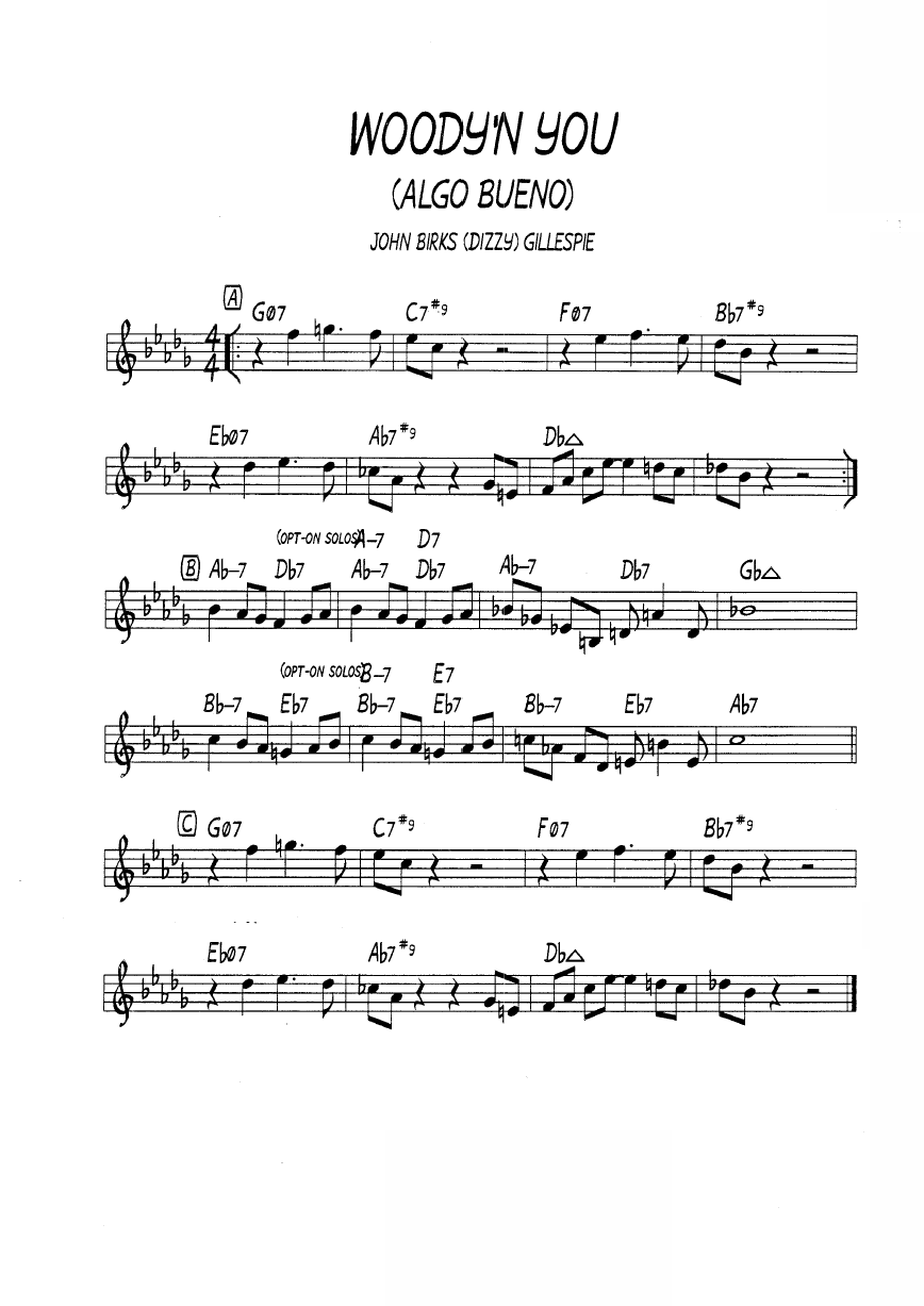 Ноты  джазового стандарта: Woody'n you (Dizzy Gillespie)