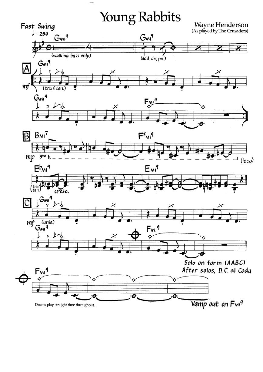 Ноты джазового стандарта: Young rabbits (Wayne Henderson)